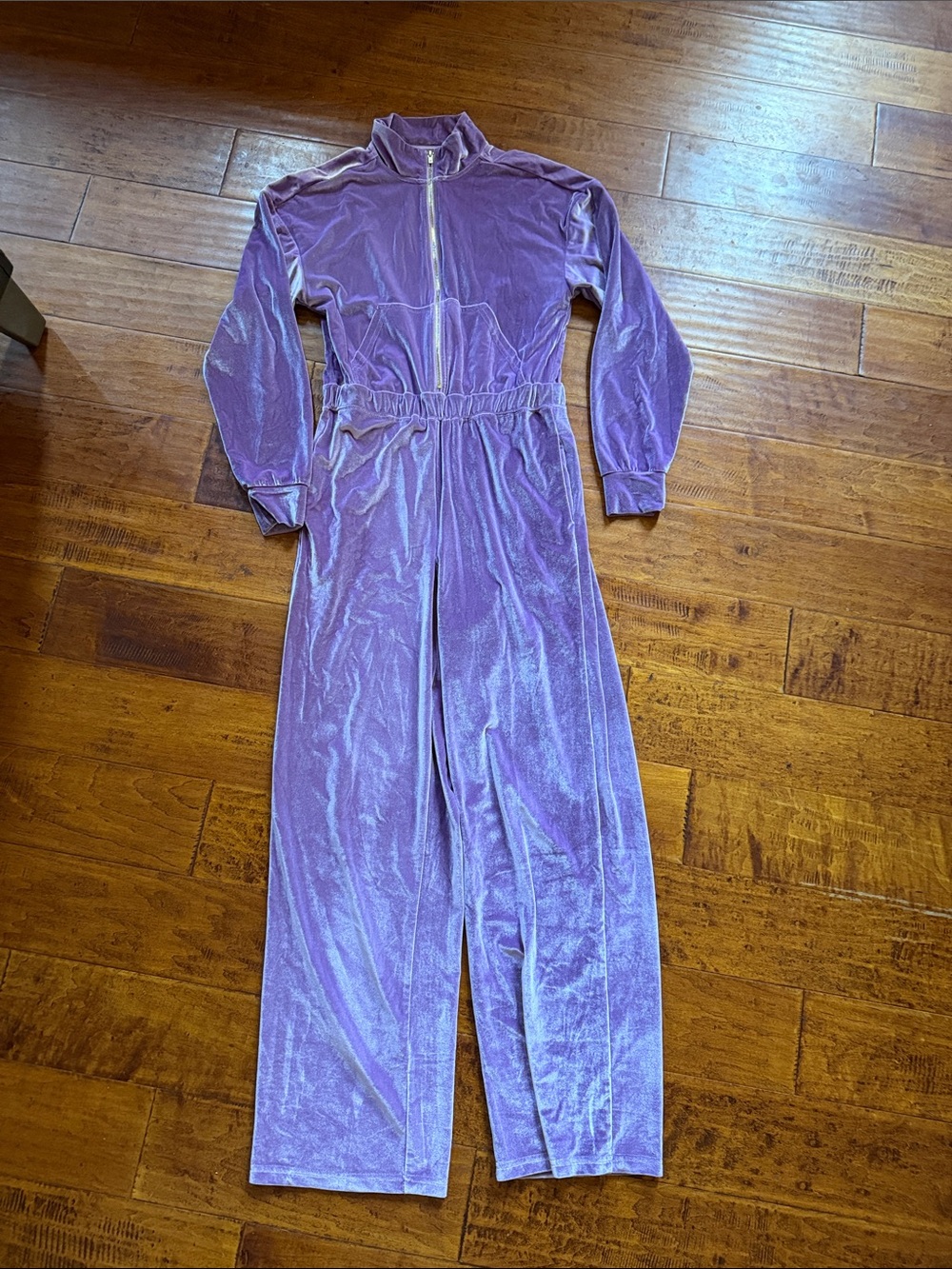 Fabletics Lavender Velvet Zip-Front Jumpsuit size M